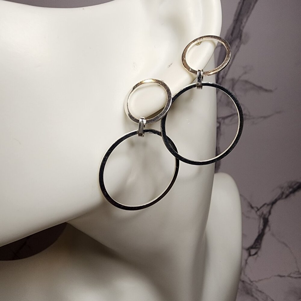 925 Silver Double Circle Dangle Earrings - image 2